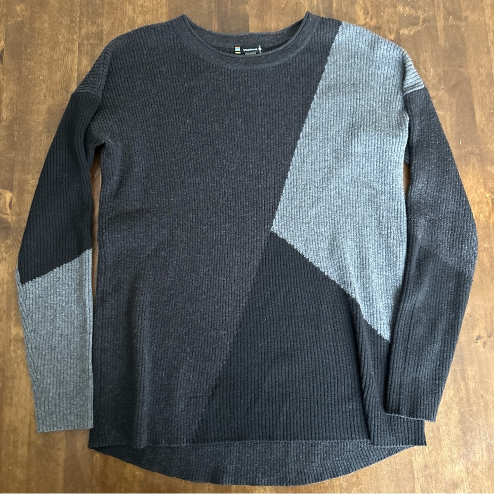 Smartwool‎ Small Black Color Block Ribbed Knit Sweater Merino Wool Blend Outdoor